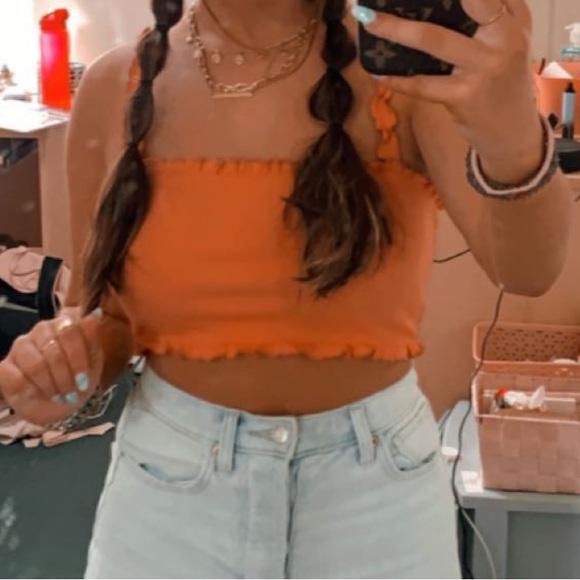 Pink ribbed tank with ruffles straps - Picture 7 of 7